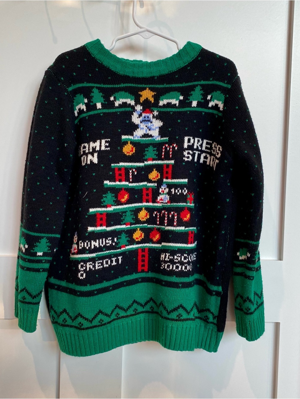 Christmas Time Gamer Black/Green Retro Arcade Crewneck Sweater Granola Jesus